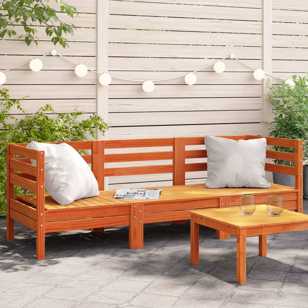 Garden Sofa 3-Seater Wax Brown Solid Wood Pine