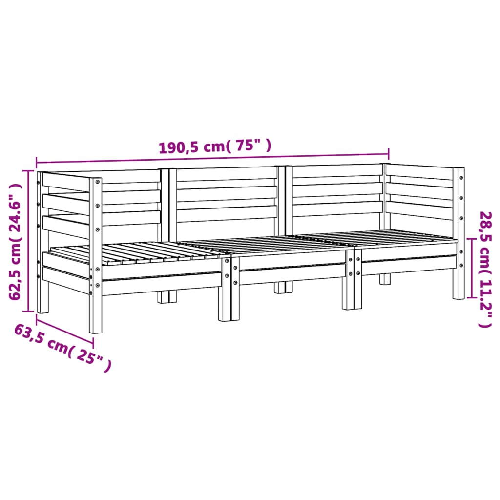 Garden Sofa 3-Seater Impregnated Wood Pine