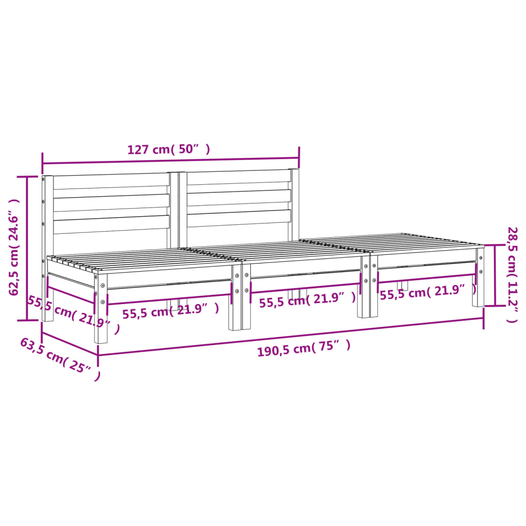 Garden Sofa 3-Seater Solid Wood Pine