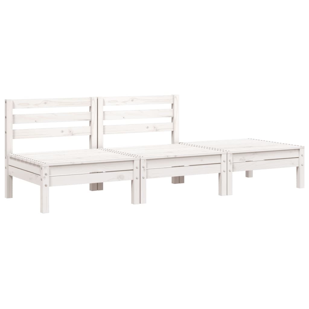 Garden Sofa 3-Seater White Solid Wood Pine