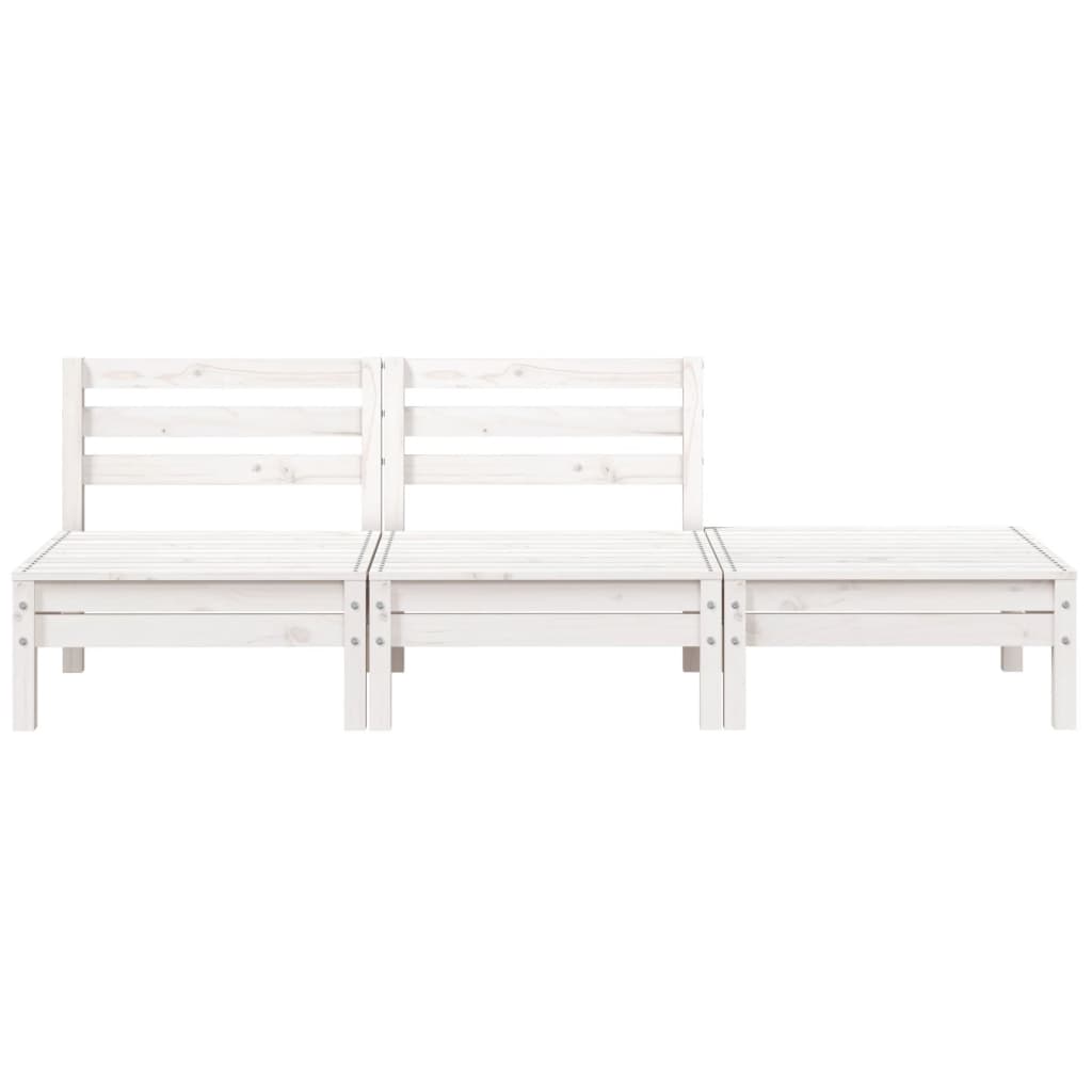 Garden Sofa 3-Seater White Solid Wood Pine