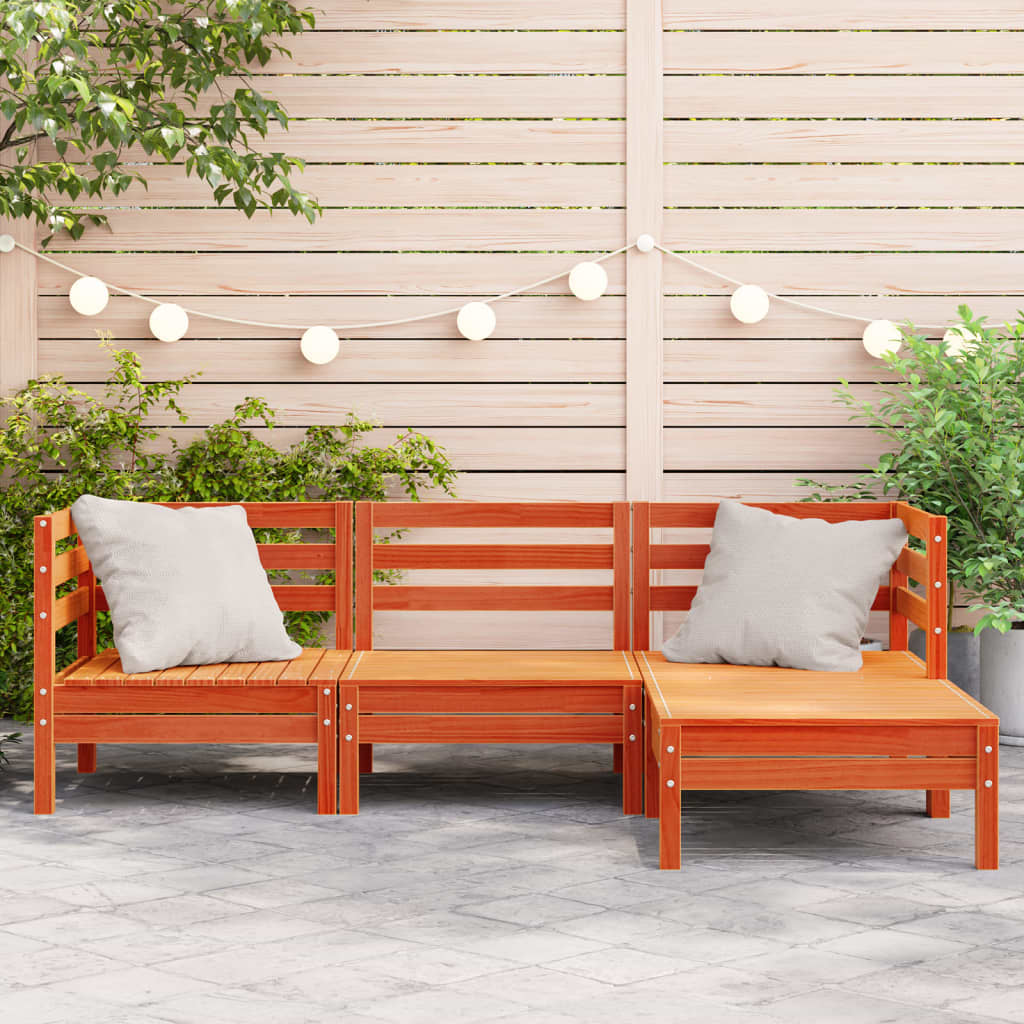 Garden Sofa 3-Seater with Footstool Wax Brown Solid Wood Pine