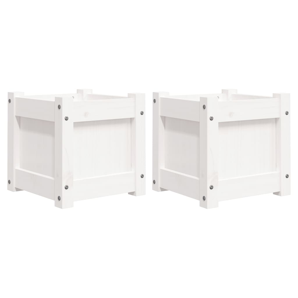 Garden Planters 2 pcs White Solid Wood Pine