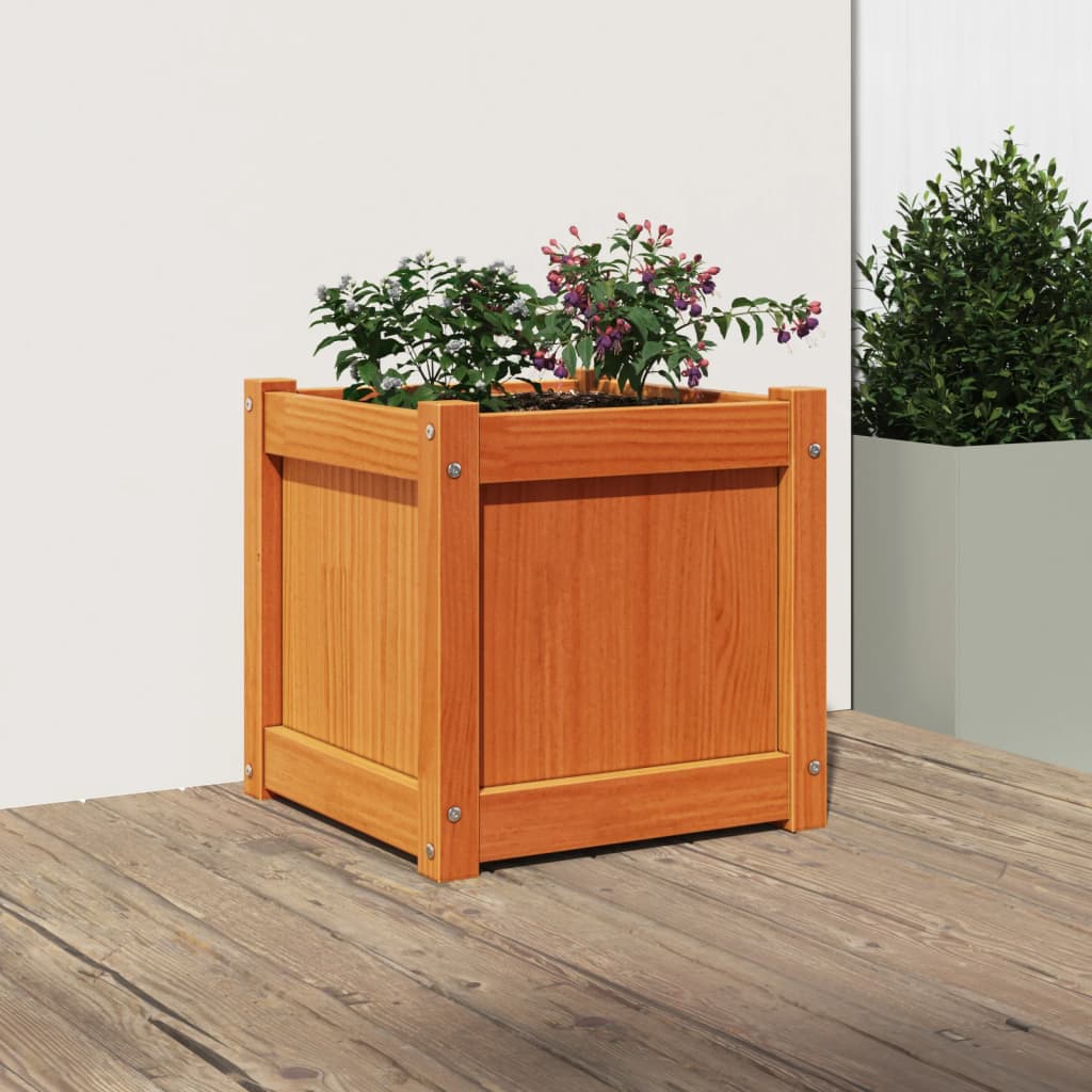 Garden Planter Wax Brown 40x40x40 cm Solid Wood Pine