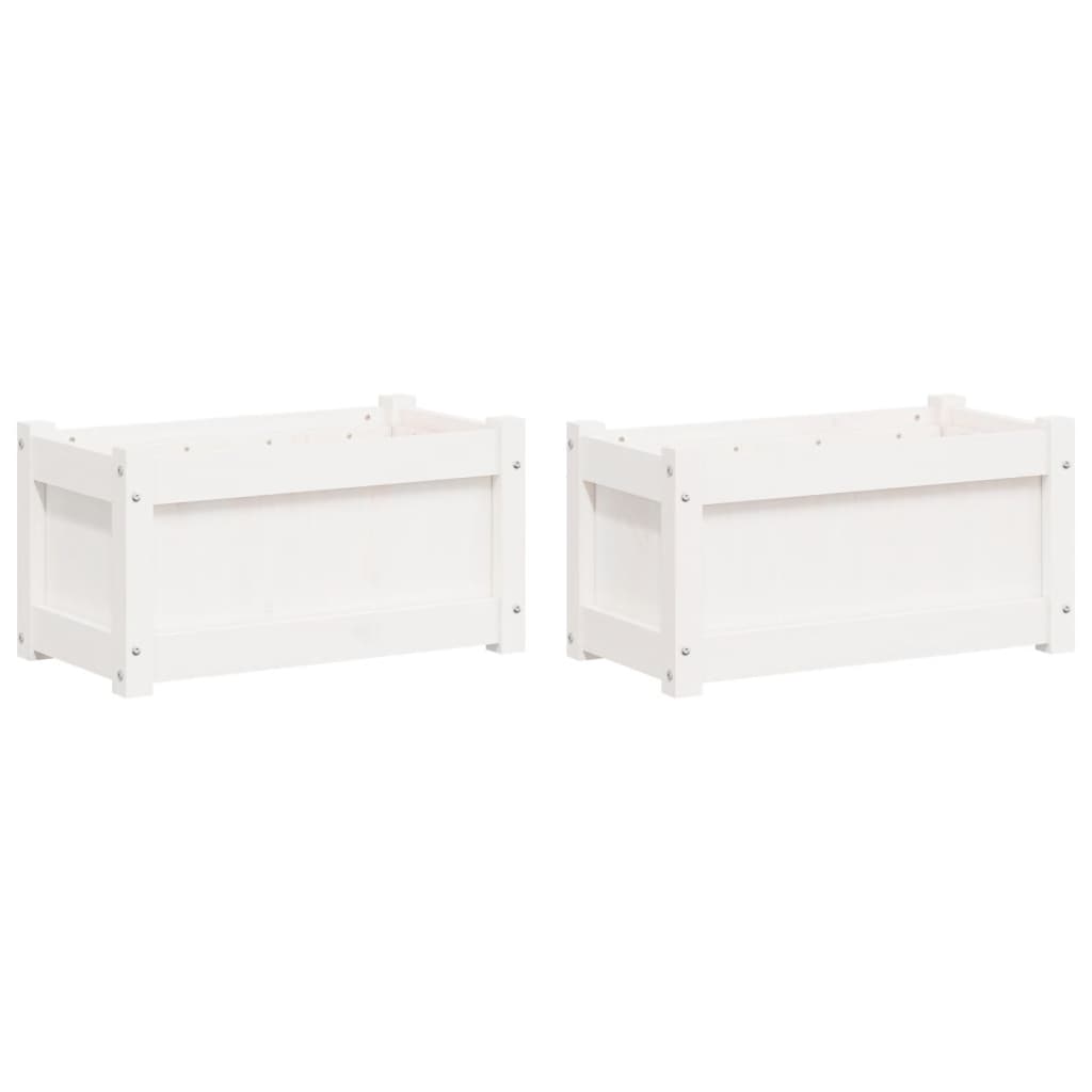 Garden Planters 2 pcs White Solid Wood Pine