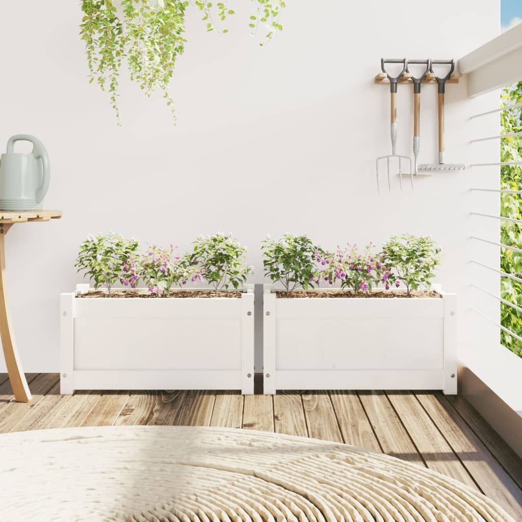 Garden Planters 2 pcs White Solid Wood Pine