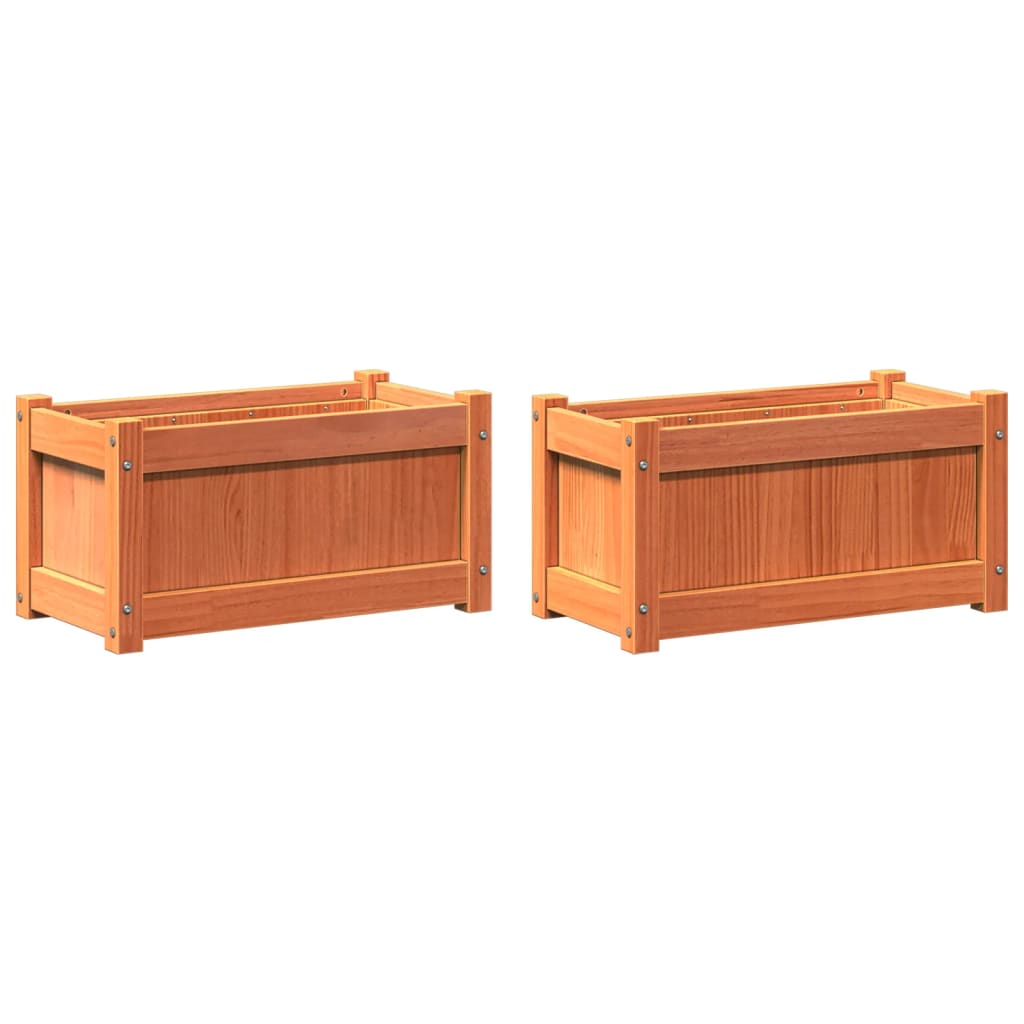 Garden Planters 2 pcs Wax Brown Solid Wood Pine