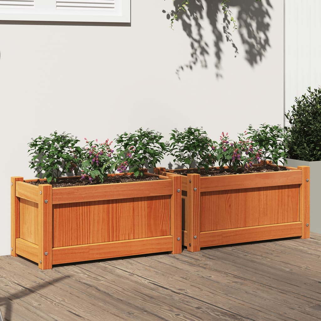 Garden Planters 2 pcs Wax Brown Solid Wood Pine