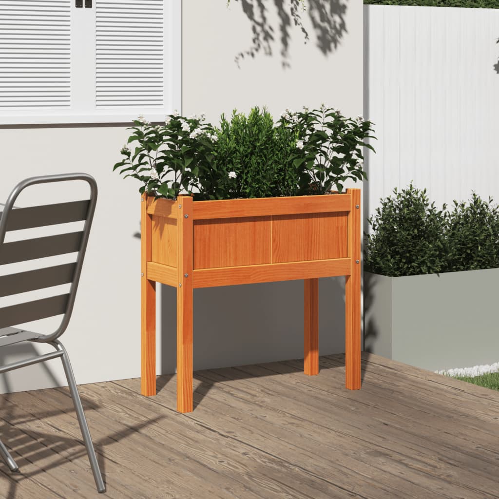 Garden Planter with Legs Wax Brown 70x31x70 cm Solid Wood Pine