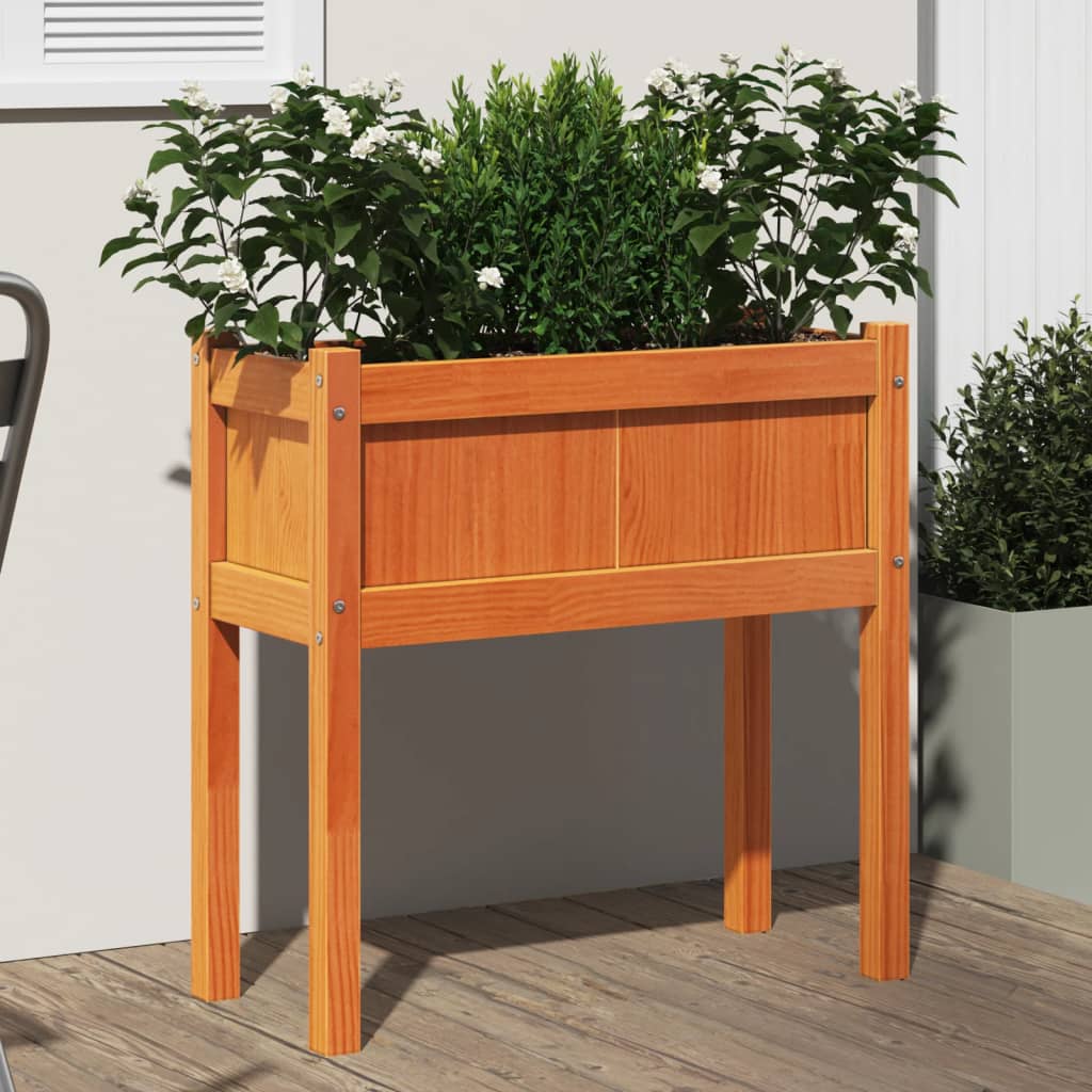 Garden Planter with Legs Wax Brown 70x31x70 cm Solid Wood Pine