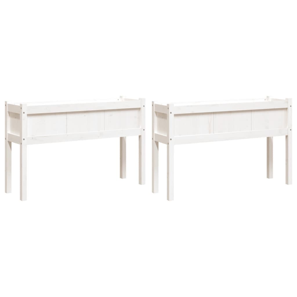 Garden Planters 2 pcs with Legs White Solid Wood Pine