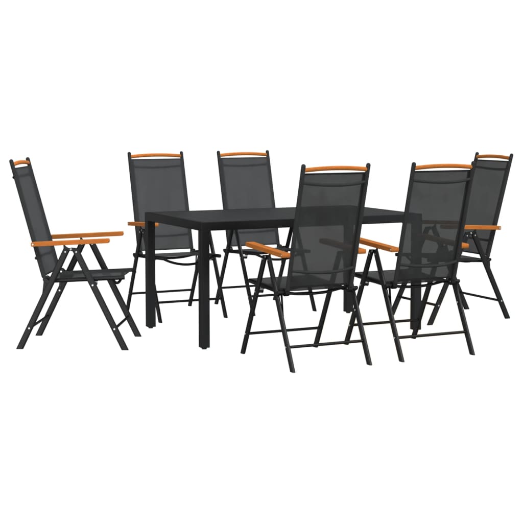 7 Piece Garden Dining Set Black Aluminium