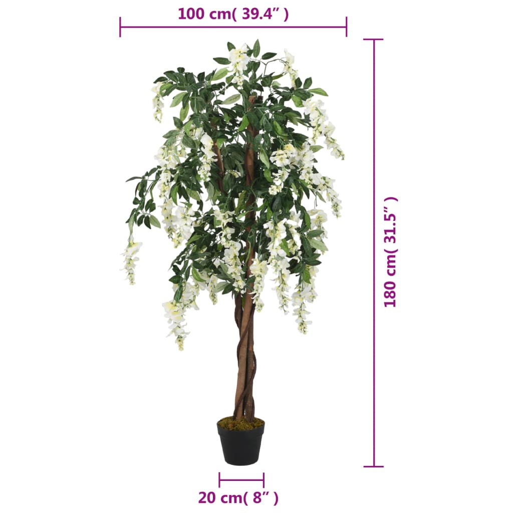 Artificial Wisteria Tree 1260 Leaves 180 cm Green and White