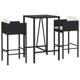 3 Piece Garden Bar Set with Cushions Black Poly Rattan