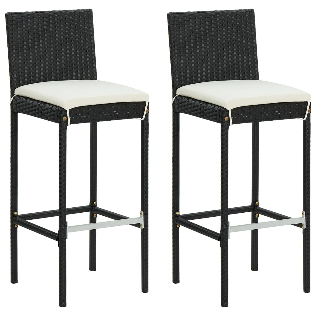 3 Piece Garden Bar Set with Cushions Black Poly Rattan