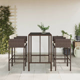 5 Piece Garden Bar Set with Cushions Brown Poly Rattan