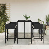 5 Piece Garden Bar Set with Cushions Black Poly Rattan