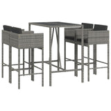 5 Piece Garden Bar Set with Cushions Grey Poly Rattan