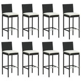 9 Piece Garden Bar Set with Cushions Black Poly Rattan