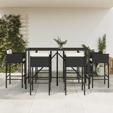 7 Piece Garden Bar Set with Cushions Black Poly Rattan