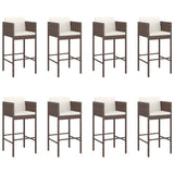 9 Piece Garden Bar Set with Cushions Brown Poly Rattan