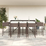 9 Piece Garden Bar Set with Cushions Brown Poly Rattan