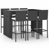 7 Piece Garden Bar Set with Cushions Black Poly Rattan