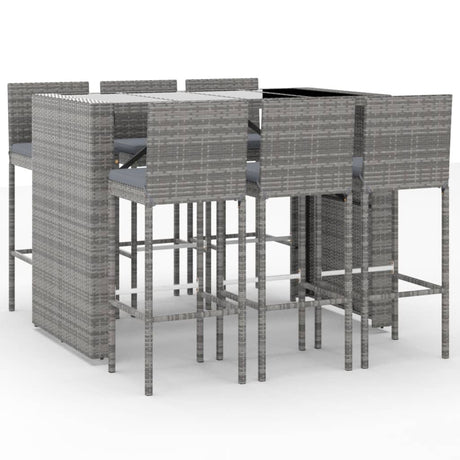 7 Piece Garden Bar Set with Cushions Grey Poly Rattan