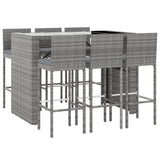 7 Piece Garden Bar Set with Cushions Grey Poly Rattan