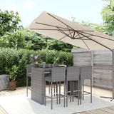 7 Piece Garden Bar Set with Cushions Grey Poly Rattan
