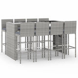 9 Piece Garden Bar Set with Cushions Grey Poly Rattan