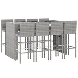 9 Piece Garden Bar Set with Cushions Grey Poly Rattan