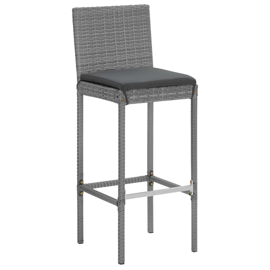 9 Piece Garden Bar Set with Cushions Grey Poly Rattan