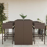 7 Piece Garden Bar Set with Cushions Brown Poly Rattan