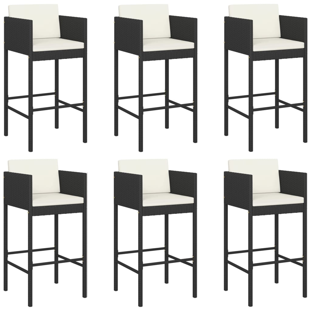 7 Piece Garden Bar Set with Cushions Black Poly Rattan