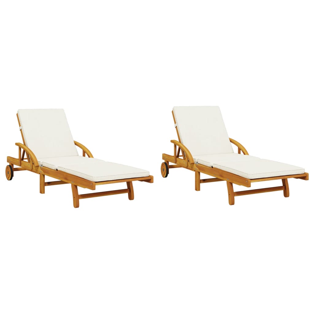 Sun Loungers 2 pcs with Cushions 200x68x83 cm Solid Wood Acacia