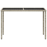 Garden Table with Glass Top Light Grey 115x54x74 cm Poly Rattan