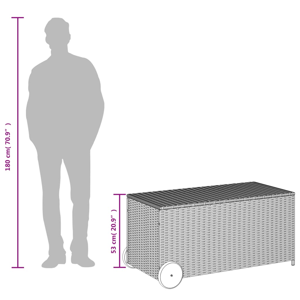 Garden Storage Box with Wheels Brown 190L Poly Rattan