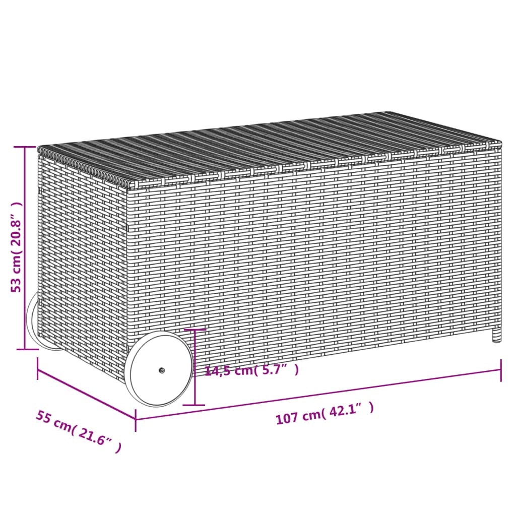 Garden Storage Box with Wheels Brown 190L Poly Rattan