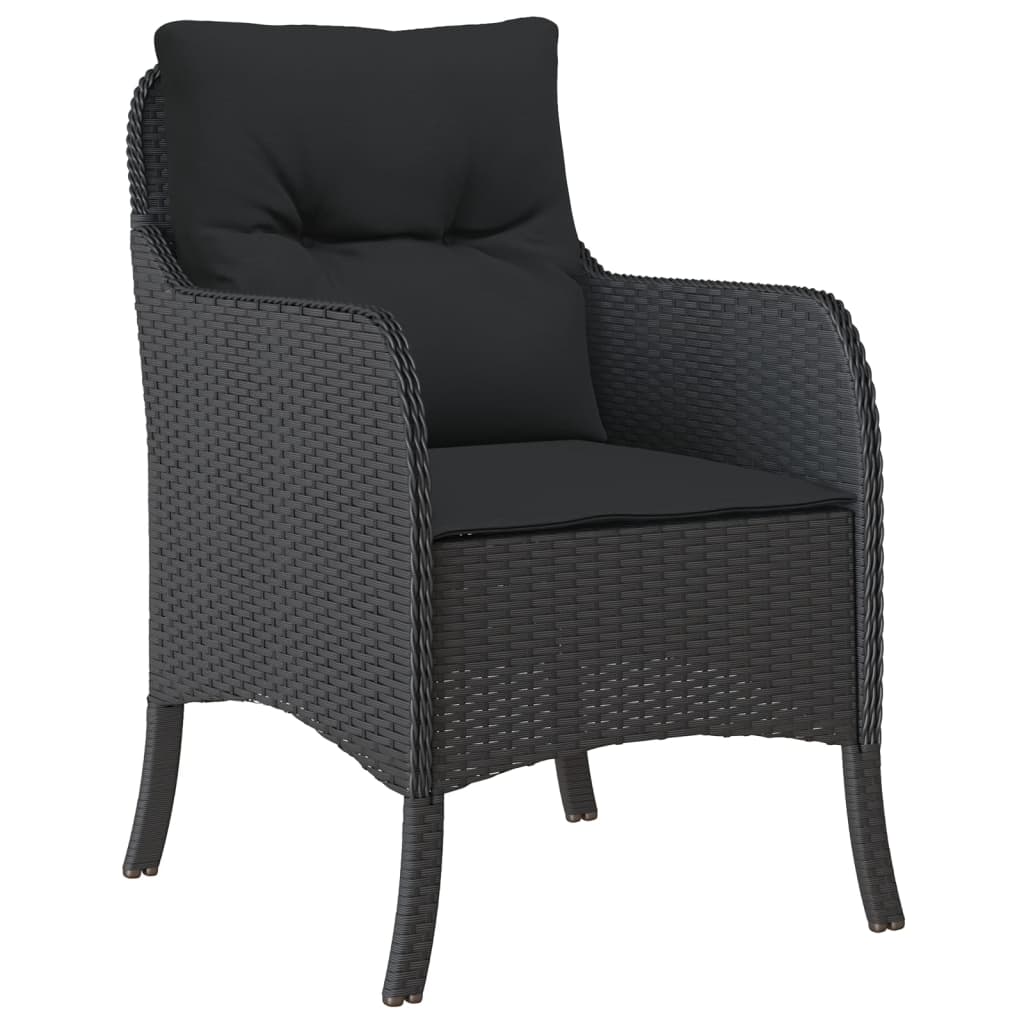 Garden Chairs with Cushions 2 pcs Black Poly Rattan