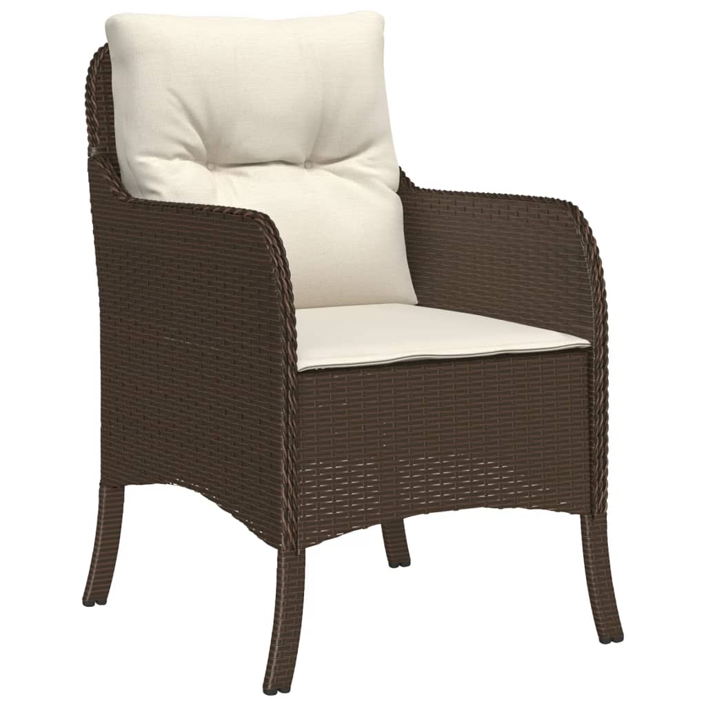 Garden Chairs with Cushions 2 pcs Brown Poly Rattan