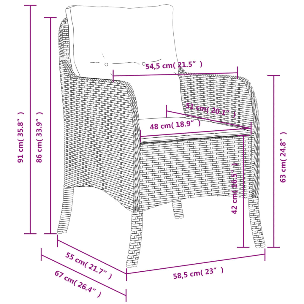 Garden Chairs with Cushions 2 pcs Brown Poly Rattan