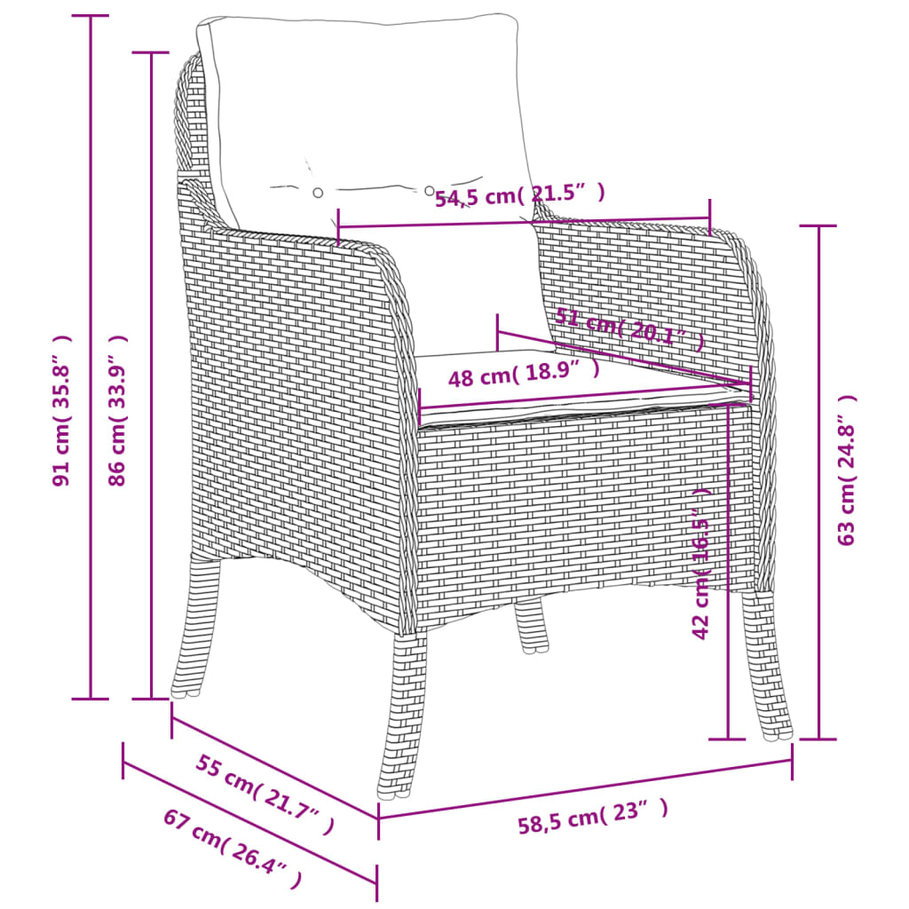 Garden Chairs with Cushions 2 pcs Grey Poly Rattan