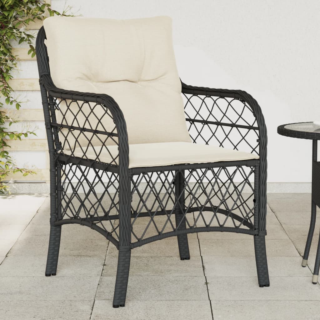 Garden Chairs with Cushions 2 pcs Black Poly Rattan