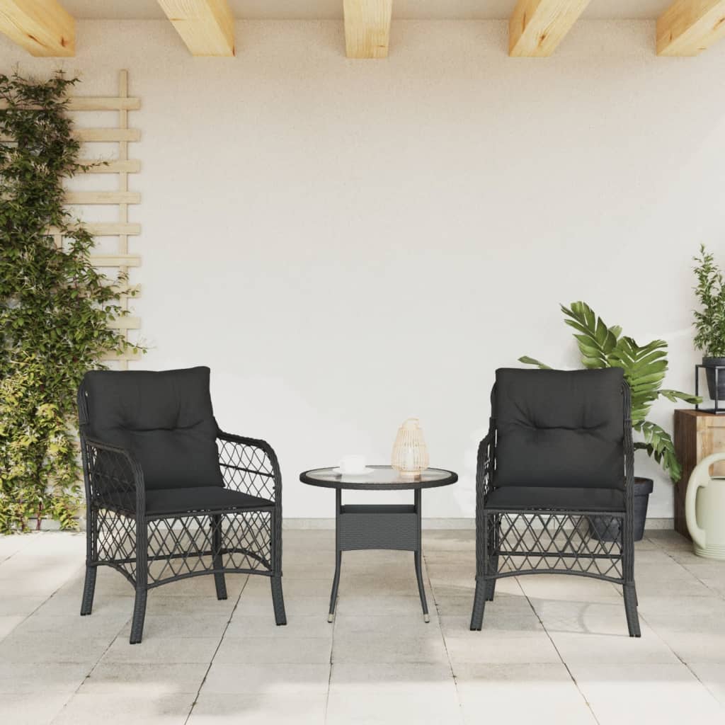 Garden Chairs with Cushions 2 pcs Black Poly Rattan