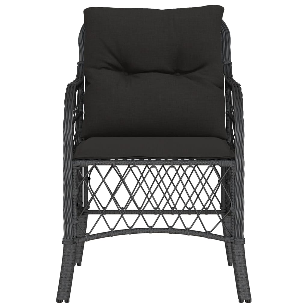 Garden Chairs with Cushions 2 pcs Black Poly Rattan