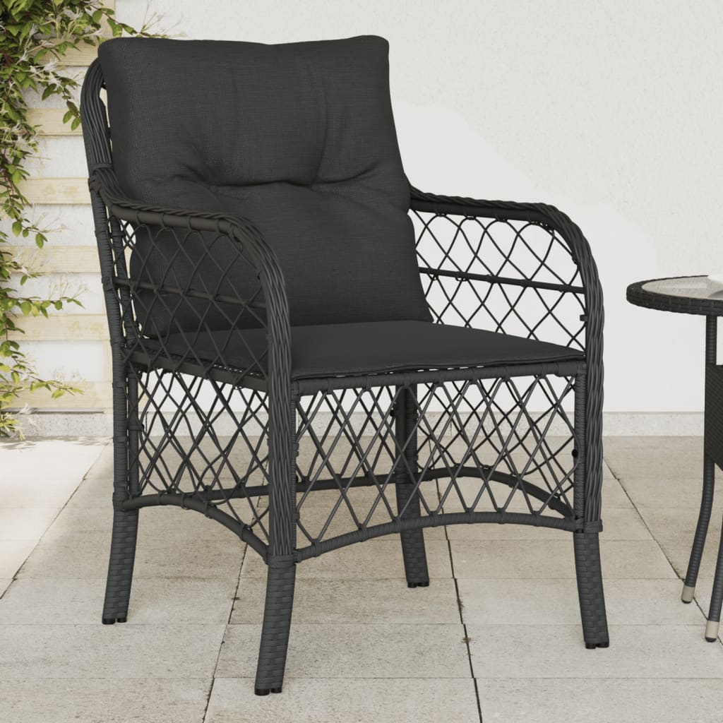 Garden Chairs with Cushions 2 pcs Black Poly Rattan