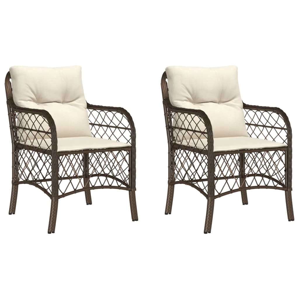 Garden Chairs with Cushions 2 pcs Brown Poly Rattan