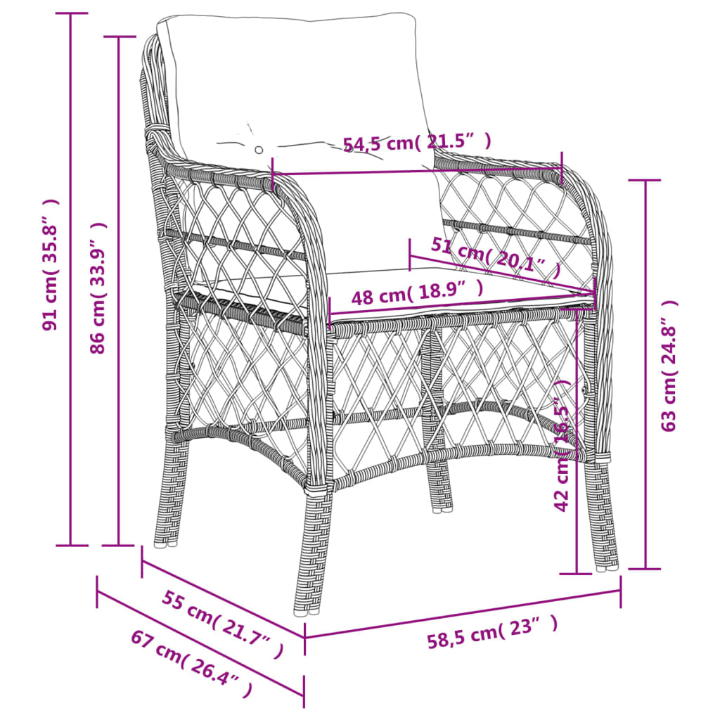 Garden Chairs with Cushions 2 pcs Brown Poly Rattan