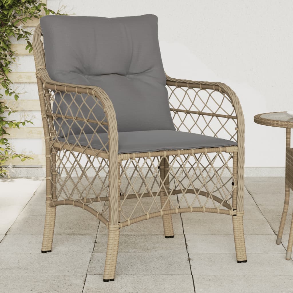 Garden Chairs with Cushions 2 pcs Mix Beige Poly Rattan
